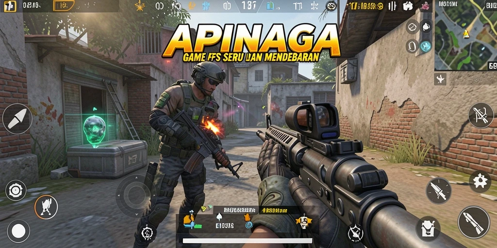 Tampilan gameplay seru dalam APINAGA dengan aksi tembak-menembak yang mendebarkan.