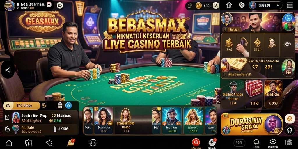 Screenshot gameplay BEBASMAX yang menampilkan dealer langsung dan interaksi pemain.