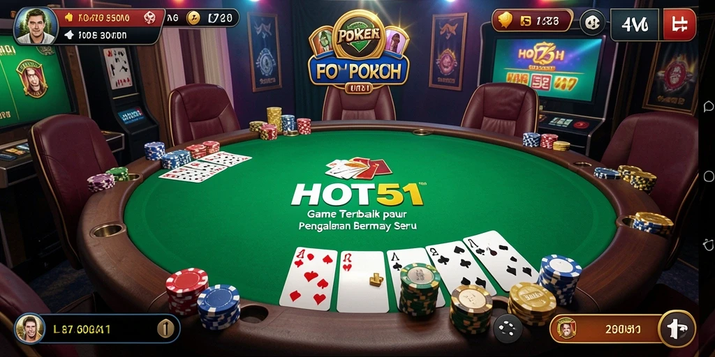 Tampilan gameplay HOT51 dengan suasana poker yang menegangkan.