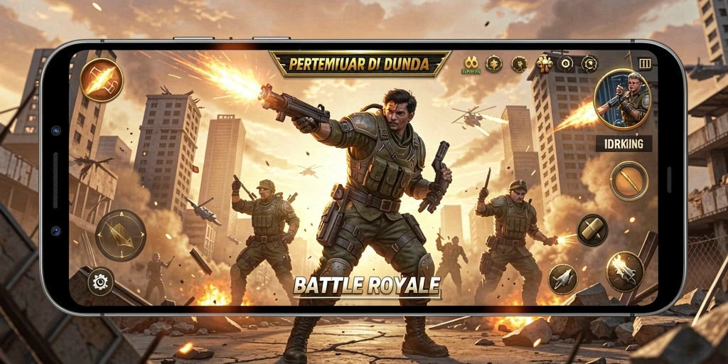 Tangkapan layar menunjukkan pertarungan intens dalam game Battle Royale.