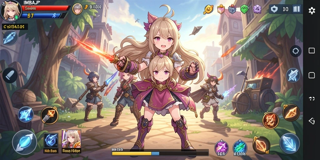 Tampilan gameplay IMBAJP yang menampilkan karakter Anime dalam aksi.