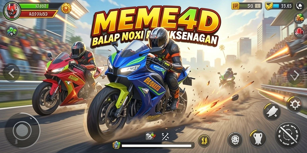 Gameplay balap motor yang mendebarkan dan seru.