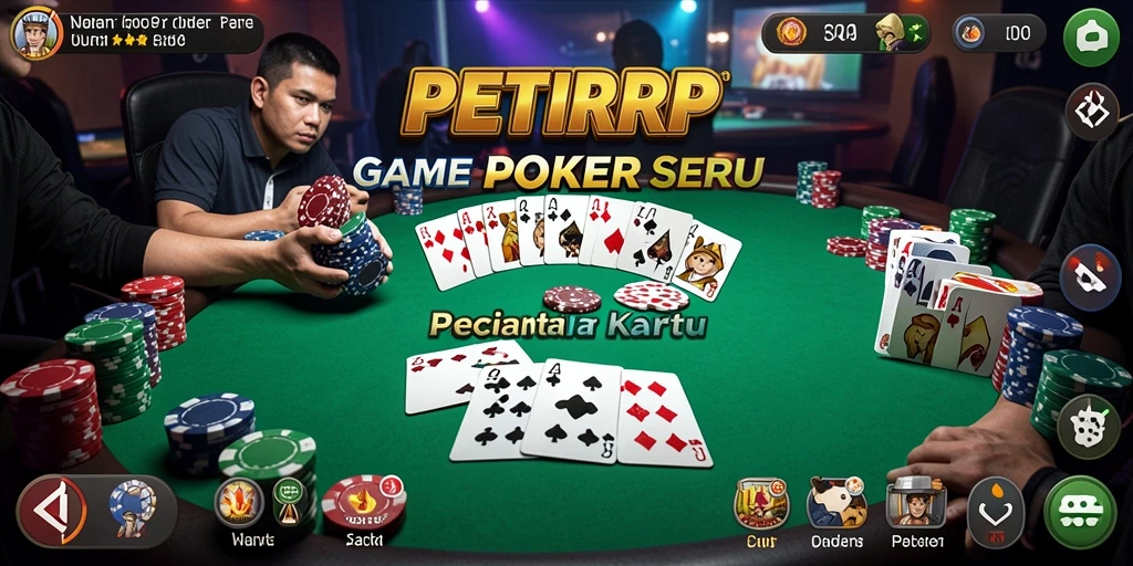 Tampilan gameplay seru PETIRRP dengan pemain bersaing dalam poker.