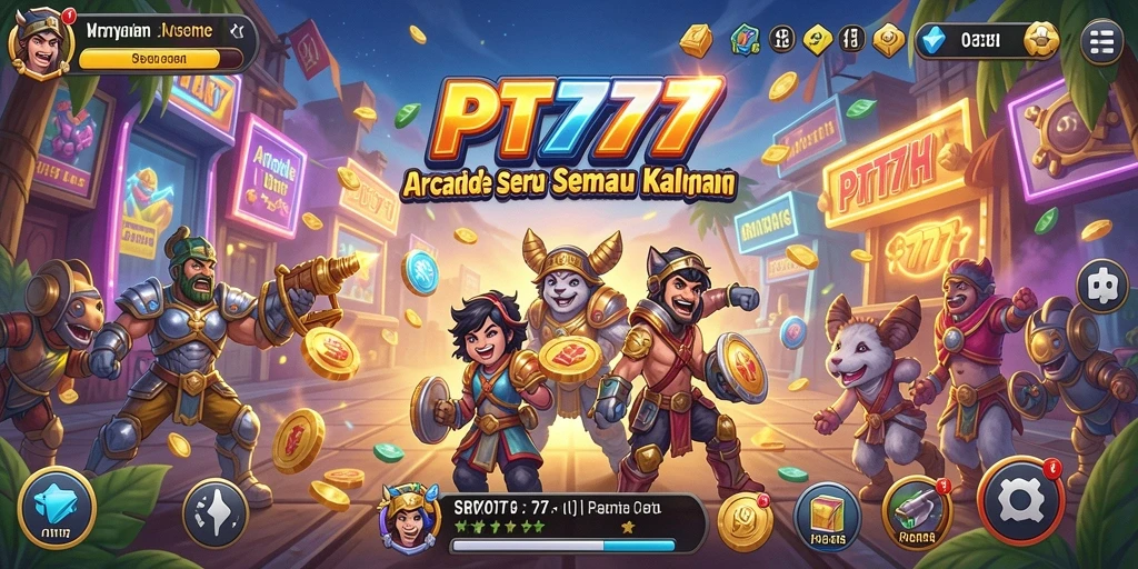 Screenshot utama PT777 menampilkan gameplay yang seru dan penuh warna.