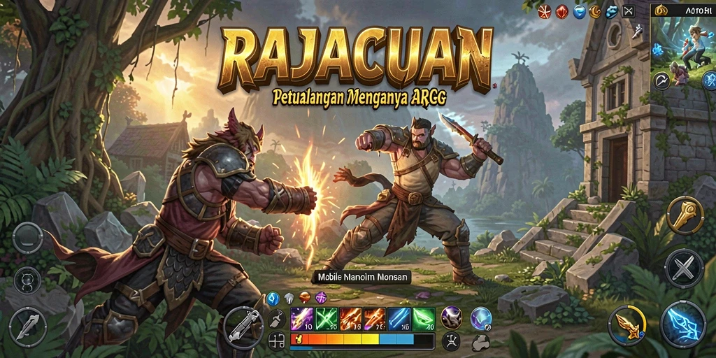 Gameplay RAJACUAN yang penuh aksi ARPG dengan pertarungan seru.